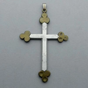 WWI. Trench Art Pendant. Large Cross. Brass & Aluminium Medal. French, German ? - Picture 1 of 4