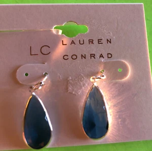 LC LAUREN CONRAD SIMULATED CRYSTAL NICKEL-FREE TEAR DROP SILVER TONE EARRINGS - Picture 1 of 4