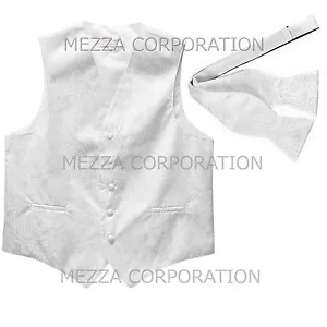 New Men's Vesuvio Napoli Paisley Tuxedo Vest Self-tie Bowtie prom party White - Picture 1 of 1