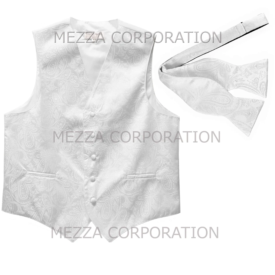 New Men's Vesuvio Napoli Paisley Tuxedo Vest Self-tie Bowtie prom party White - Image 1 of 1