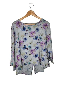 Cut Loose Linen Gray Floral Print Split Back Top Size S New With Tags - Picture 1 of 7