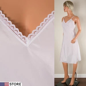 💖 BARBIZON Taffredda Size 34 White Full Slip Dress Silky Taffeta Lace Trim - Picture 1 of 12