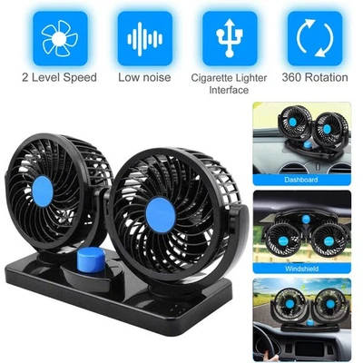 12V Dual Head Car Fan Electric Auto Cooling Fan Cool Fan Quiet 360° Rotatable - image 1 of 4