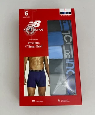 Paquete de 6 calzoncillos boxer New Balance L Performance Premium de 5" para hombre azules grises negros Foto 1 de 4