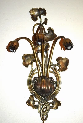 Aplique de pared vintage Art Nouveau estilo Tiffany Lily Pond de 3 luces AIWCo enchufe latón Foto 1 de 4