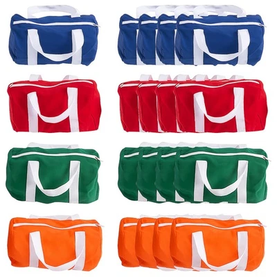 ORIENTAL TRADING 10" x 8" Small Blue, Red, Green & Yellow Canvas Duffle Bags - 12 Pc.