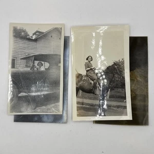 Vintage Photos c1920s - Women On Horse And In Car Flapper Automobile Negative - Picture 1 of 3