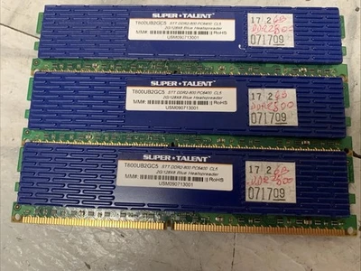 Lot Of 3 Super Talent 2GB DDR2-800 PC2-6400 CL5 Desktop RAM T800UB2GC5 Blue - Image 1 of 4