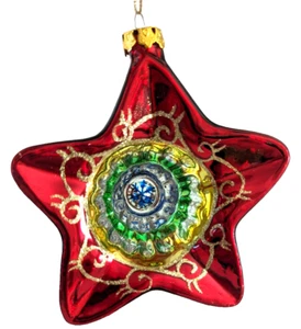 Vintage Star Christmas Reflector Ornament Hand Blown Hand Painted Glass 5"x 4.5" - Picture 1 of 8