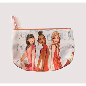 Bolso de Maquillaje Cosmético Estee Lauder 3 Elegantes Mujeres Estampado Rojo Blanco Cierre de Cremallera - Imagen 1 de 3