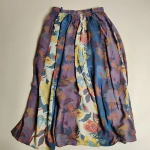 Vintage Retro Hammer Floral Brown Skirt Size 10 High Rise Pleated Chiffon Loose - Picture 1 of 6
