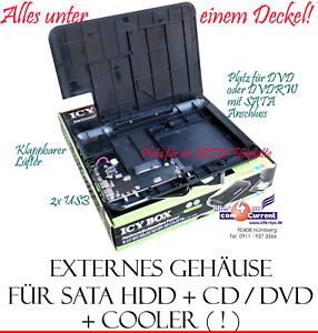 EXTERNES USB GEHÄUSE F DVDROM DVD-RW S-ATA SATA UND FESTPLATTE + EXTRA LÜFTER