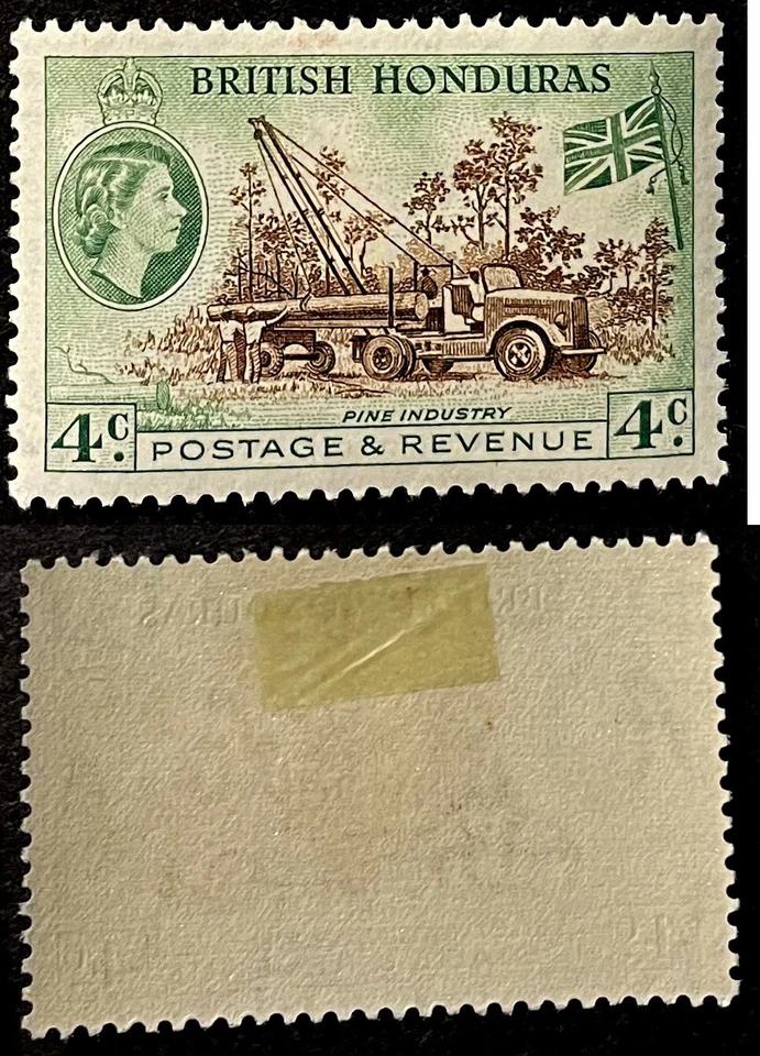 Honduras Británica 1953 4c Industria de la Madera Sc-147 Marrón-Verde MLH OG #W4 Vendedor de Estados Unidos Foto 1 de 1