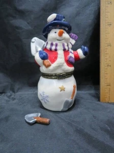 Trinket Box Snowman with Shovel Inside 4 1/4" - Picture 1 of 8