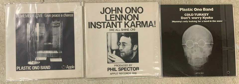 John Lennon Rare Vinyl w/ PS Give Peace A Chance, Instant Karma, Cold Turkey - Image 1 of 1