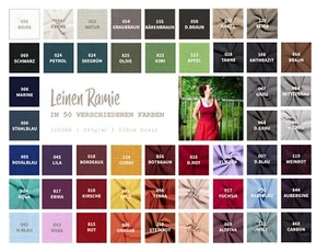 Leinen Meterware Uni - Ramie - Leinenstoff - Leinen gefärbt  * 50 cm x 138 cm * - Bild 1 von 70