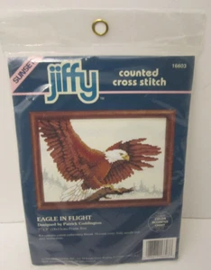 Sunset Jiffy “Eagle In Flight” 16603 Kit Punto de Cruz 7” x 5” 1994 Nuevo de Lote Antiguo - Imagen 1 de 5