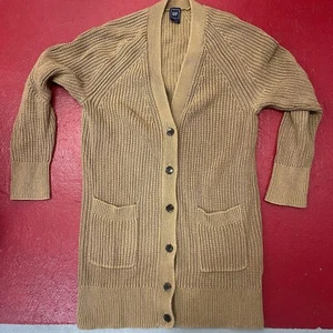 Gap Long Chunky Knit Cardigan Mustard Size Small - Picture 1 of 6