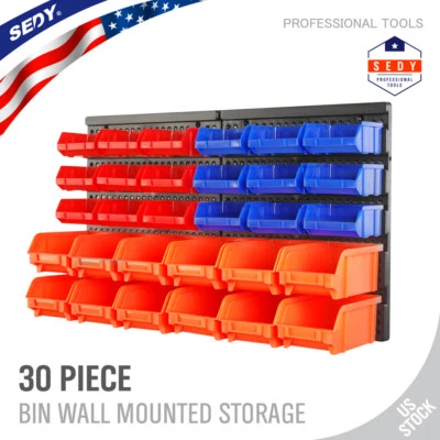 30 Bin Wall Mount Storage Rack for Garage Shed Warehouse Hardware Tools Nails