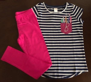 NWT Gymboree Girl Navy White Stripe Pencil Tee & Pink Leggings 7 8 10 12 - Picture 1 of 5
