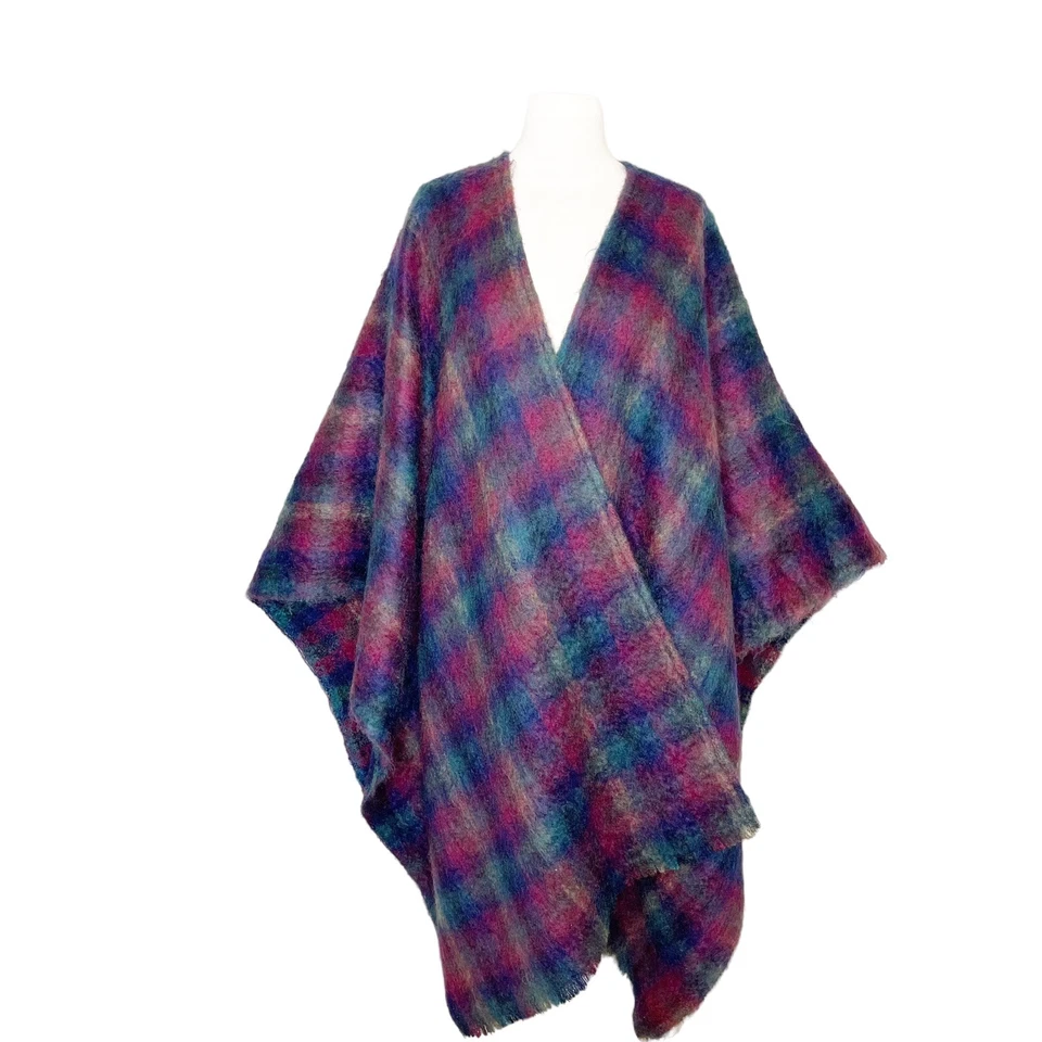 Vintage 60s Therese Ahrens Mohair Shawl Dark Academia Fuzzy Plaid Cozy MCM - Image 1 of 4