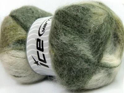 4-Skein Lot Bermuda Mohair Yarn Light green shades white - Image 1 of 4