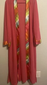 Valerie Stevens Hot Pink Long Robe Small Rainbow Silk Trim Vintage Boho Lounge - Picture 1 of 11