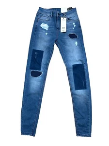 M&S Women’s Blue Denim Mid Rise Ripped Skinny Jeans UK8 A25 - Picture 1 of 9
