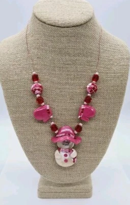 Collar NAVIDAD MUÑECO DE NIEVE Declaración Rosa y Rojo Mitones Alambre 20 pulgadas Foto 1 de 4