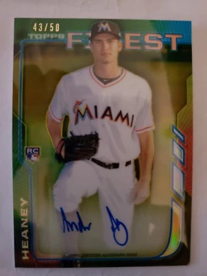 2014 TOPPS FINEST ANDREW HEANY GOLD AUTO #'D 43/50. - Image 1 of 2