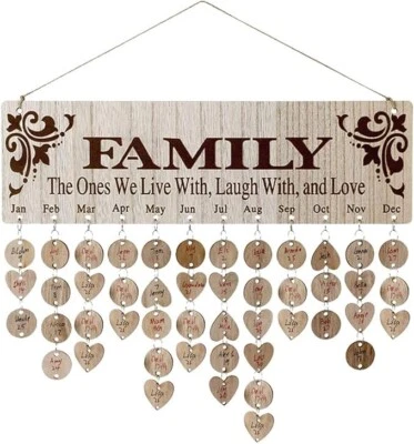 Joy-Leo Wooden Family Birthday Reminder Calendar Board with 100 Wood Tags - Image 1 of 3