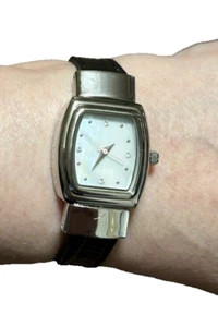 Mary Kay Reversible Leather Band Watch Mother of Pearl Black Gold Womens - Picture 1 of 8