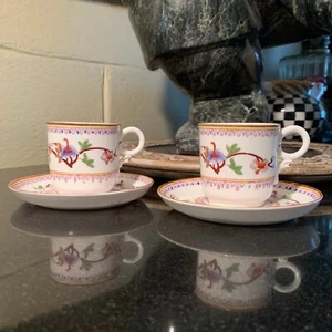 2 Sets Royal Worcester 2 1/4" Floral Demitasse Cups & Saucers #5469 c.1870 - Picture 1 of 21