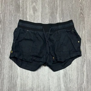 Guess Shorts Womens Medium Black Gold Accent Drawstring Waist Linen Cuffed Girl - Picture 1 of 7