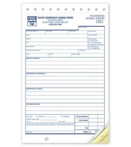 250 Small Plumbing Work Order Invoice 3 Part / NEBS Deluxe No. 6548 - Imagen 1 de 1