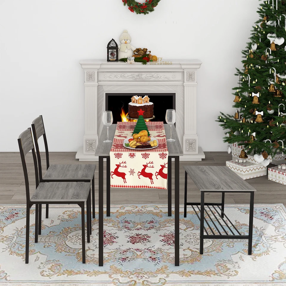 Grey Dining Table and Chairs Set Wooden Steel Frame 2/4 Seat Modern Kitchen Set - Image 1 of 1