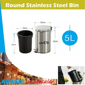 Au 5L Stainless Steel Round Rubbish Bin w Handle Trash Waste Garbage - Picture 1 of 7