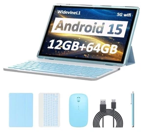10 Inch Android 15 Wi-Fi Tablet,  Keyboard & Stylus 12GB RAM 64GB ROM 3-Colors - Picture 1 of 15