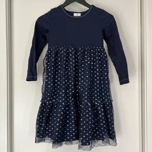 Hanna Andersson Navy Blue Silver Tulle Long Sleeve Dress Sz 8 Sparkle Holiday - Picture 1 of 4
