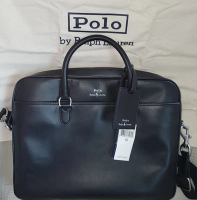 Bolso maletín de cuero liso negro Polo Ralph Lauren para hombre $398 Foto 1 de 4