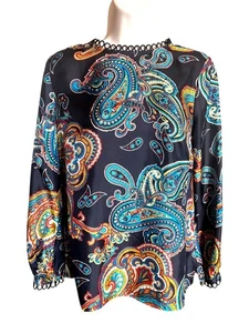 Blusa J Crew Seda Estampado Paisley Con Escote Decorativo Detalles Talla 0 Oficina - Imagen 1 de 11