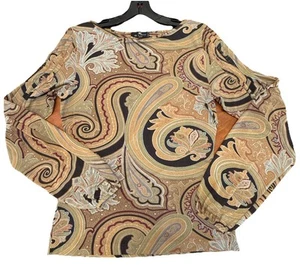 Etro Milano Vintage Long Sleeve Paisley Print Stretch Shirt Earth Tones 46 - Picture 1 of 6