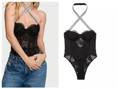 Victoria’s Secret MUY SEXY Brillo Correa Halter Encaje Peluche Negro Talla M Foto 1 de 2