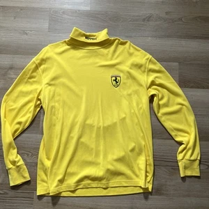 Maglia girocollo Ferrari gialla maglione grande ricamato manica lunga cotone - Foto 1 di 7