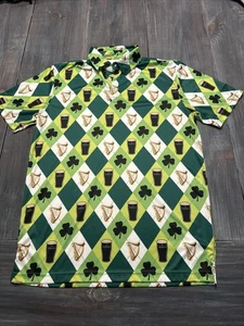 Polo da golf Loudmouth Guinness birra trifoglio Argyle uomo M  - Foto 1 di 7