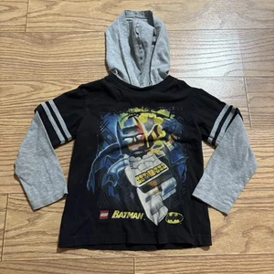 DC Super Heroes Lego Batman Boys' Mock Layer Long Sleeve Hooded Tee Size 4 - Foto 1 di 4