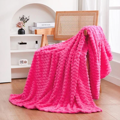 Hot Pink Throw Blanket 50"×60" Inches Gifts for Mom Fuzzy 3D Jacquard Decorative - Image 1 of 4