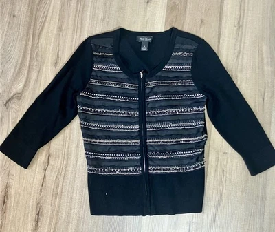 Cárdigan Suéter White House Black Market para Mujer S Negro Lentejuelas Cremallera ¡HERMOSO! Foto 1 de 3