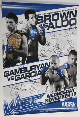 Jose Aldo Mike Brown Cub Swanson Signed by Card WEC 44 Fight Poster UFC SBC 103 - Image 1 of 4