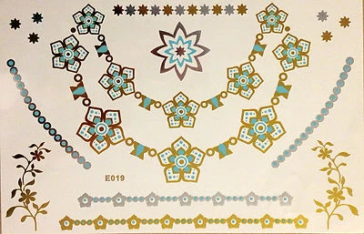 Flash Einmal Temporaneo Colla Tatuaggio Oro Blu Argento 16teile Corpo Bracciale - Immagine 1 di 4